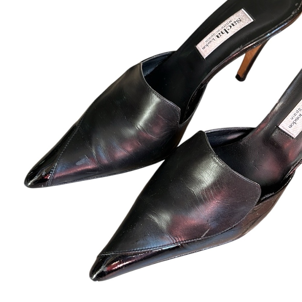 Sacha London Black Leather Pointy Toe Mules - Picture 5 of 12